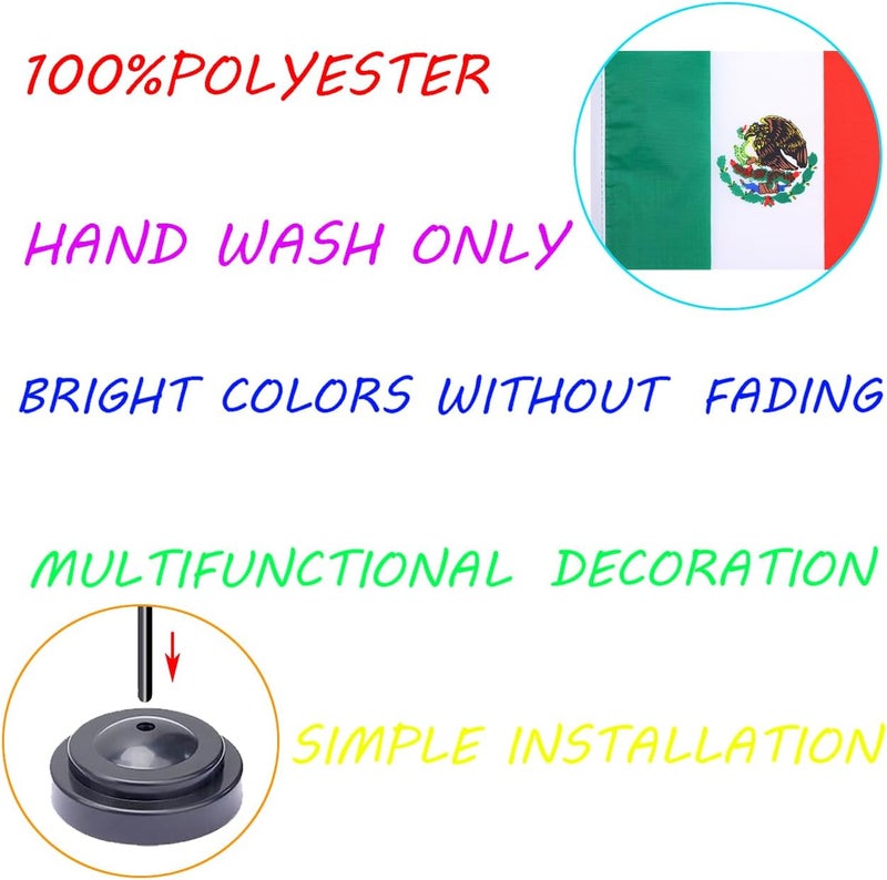WXTWK 2 Pack Mexico Flag Mexico Deluxe Desk Flag Set - Mini Small Mexican Table Office Flags with Black 12" Solid Pole Stand Base Classroom Meeting Desktop Decorations - Image 4